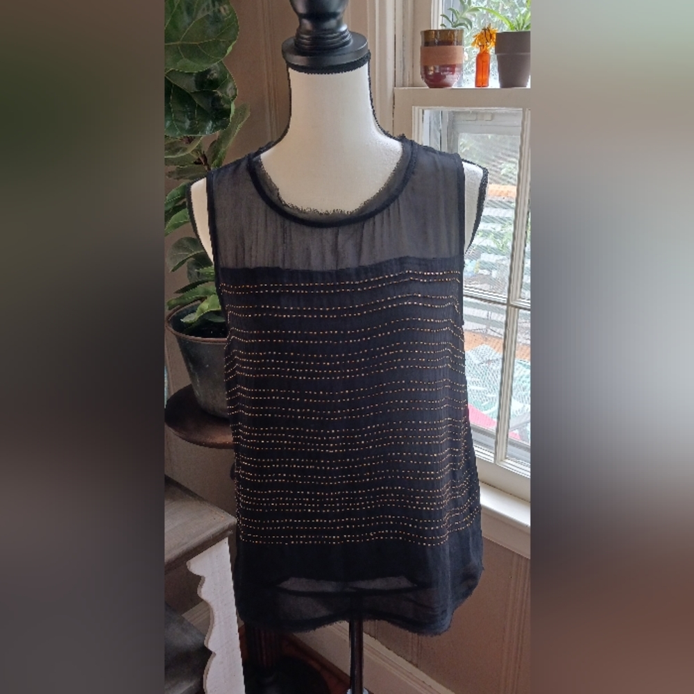 Lucky Brand Black with Bronze Metallic Beading Sleeveless Tank/Shell Size S